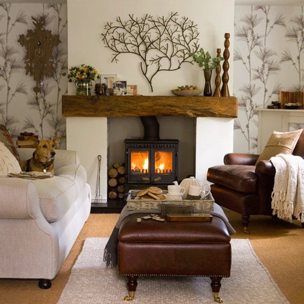 beautiful fireplace decoration ideas with painting design wooden candle holders