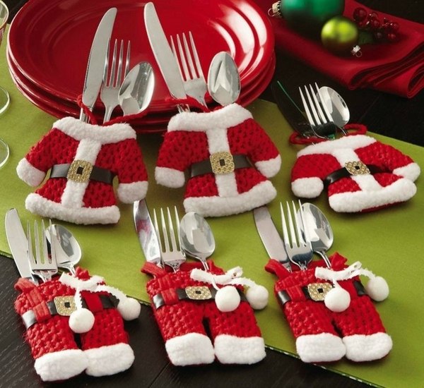 best christmas decor ideas red white cutlery holder Santa Claus
