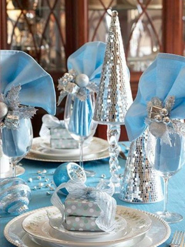  silver blue colors napkins tablecloth ornaments