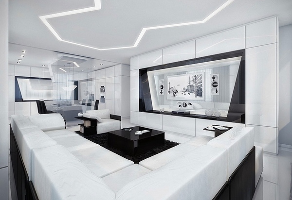 black and white design modern interior sofa coffee table