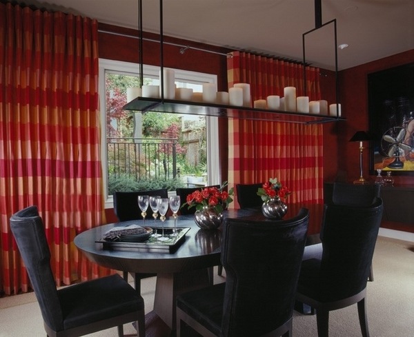decor ideas black dining furniture red curtains accent color