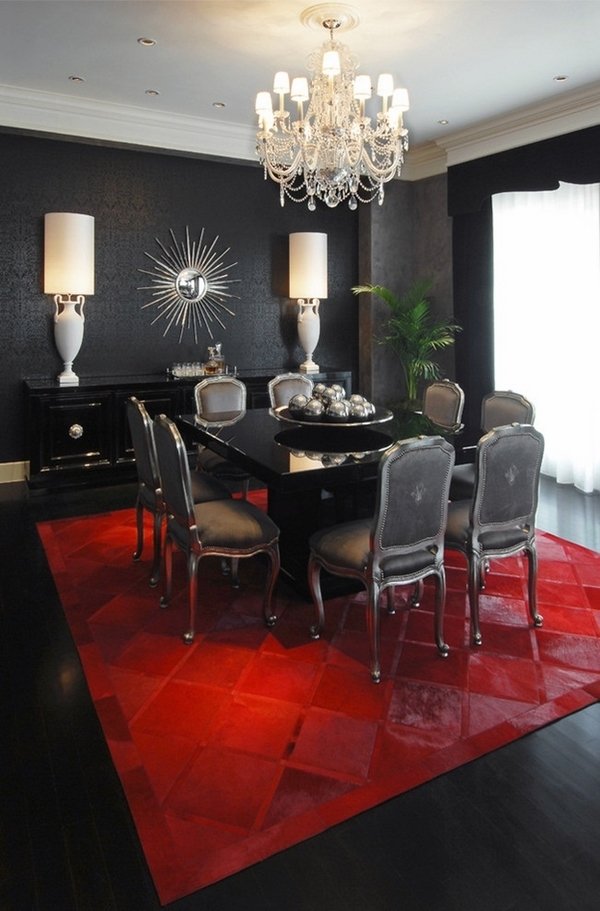 black decor ideas black floor black wall color red carpet