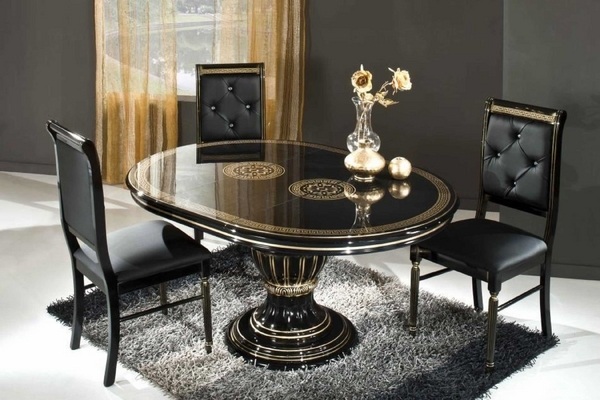 modern round table black leather chairs 