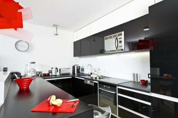  cabinets white wall color red accents