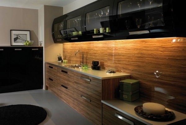 design ideas wood backsplash and cabinets under cabinet lighting
