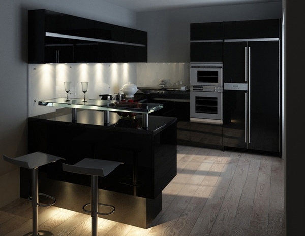 black kitchen ideas white backsplash modern under cabinet lighting