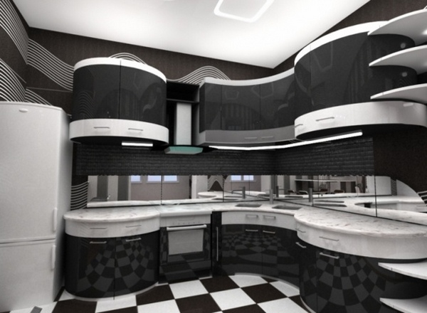 black kitchen ideas white countertops cabinet acents black white tile floor