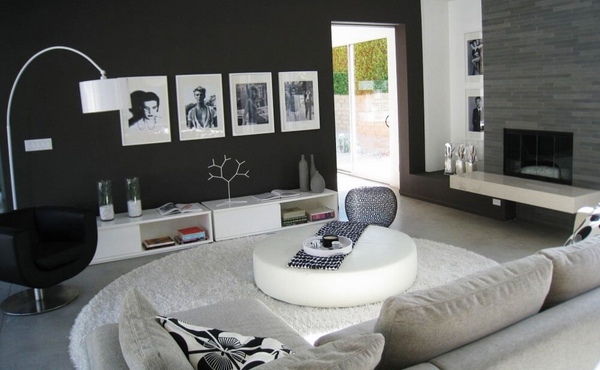 black white living room design black wall color white coffee table 