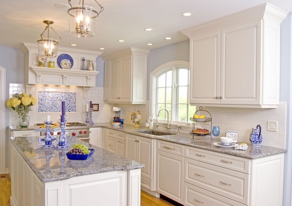 blue-granite-countertops-white-kitchen-cabinets elegant kitchen