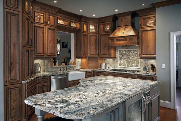 cabinet colors for granite countertops wood cabinets island