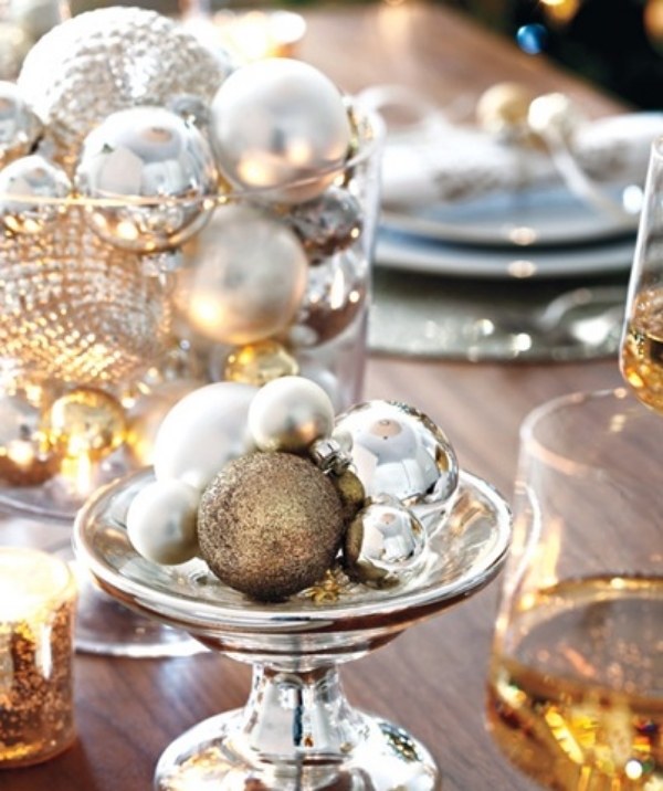 Christmas table centerpiece ideas silver tree ornaments
