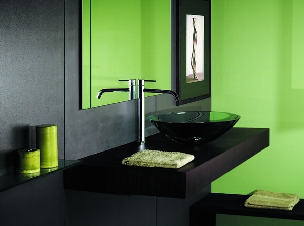 contemporary bathroom design green wall color black vanity cabinet wall mirror 