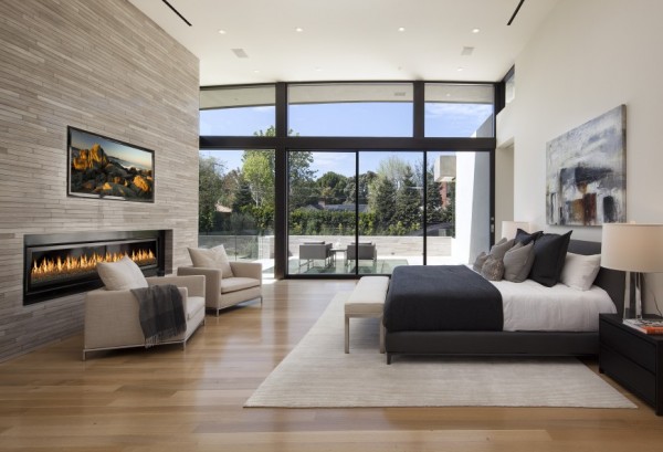 contemporary bedroom design modern fireplace