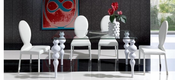 contemporary dining room decoration black accent wall rectangular glass tabletop white chairs