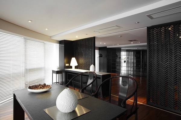 contemporary dining room design ideas black furniture black curtains