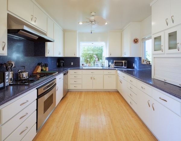 contemporary-kitchen-design-blue-granite-countertop-white-cabinets 