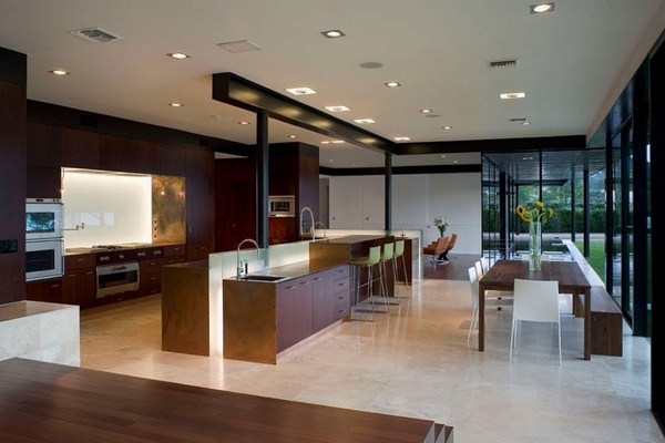 kitchen design glass backsplash wood cabinets tile flooring 