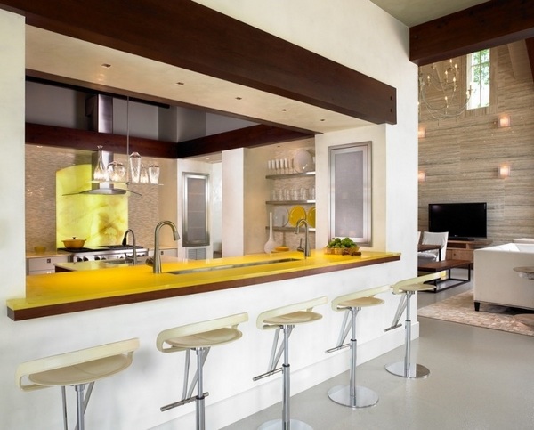 contemporary kitchen ideas yellow countertop breakfast bar 