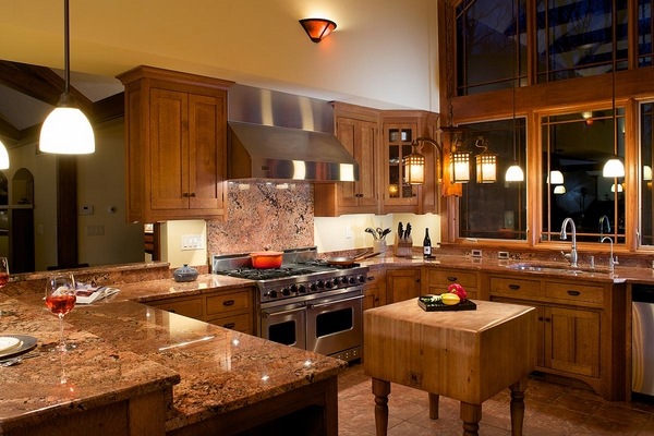 craftsman kitchen design wood cabinets granite countertops 