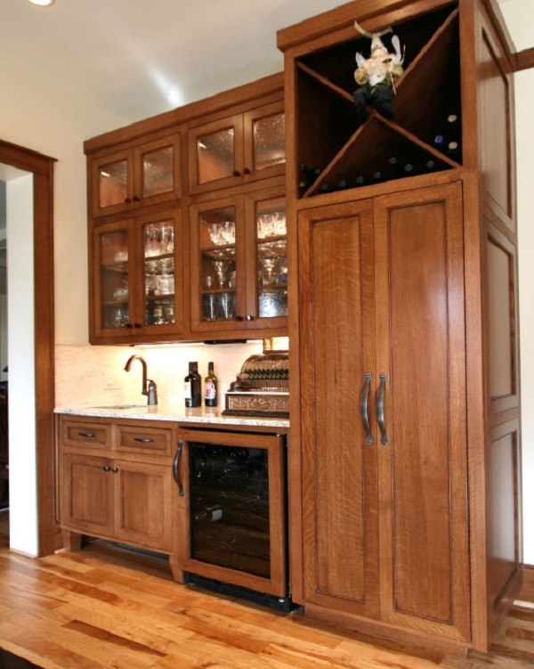 wood cabinets glass fronts wood flooring