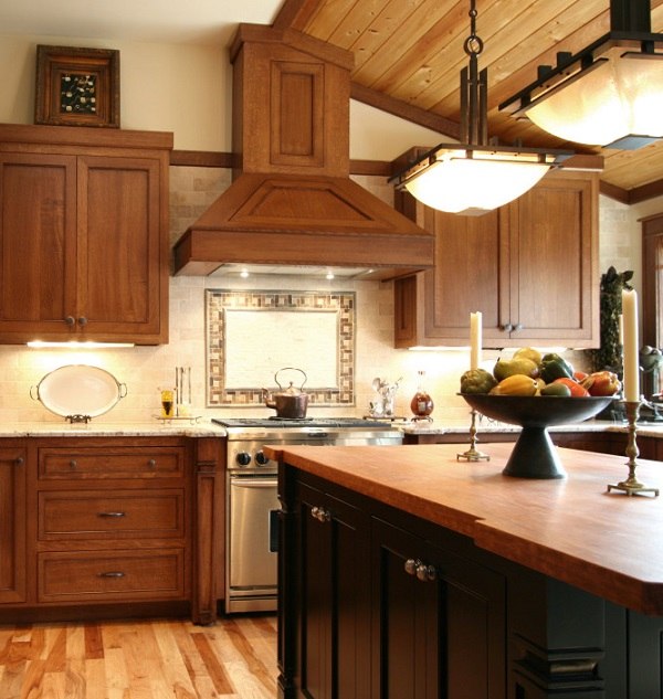 craftsman wood cabinets kitchen island wood countertop