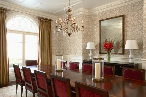 dining room design ideas wallpaper ideas large wooden table crystal chandelier