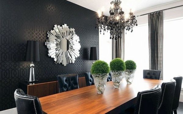  black wallpaper elegant leather chairs black crystal chandelier
