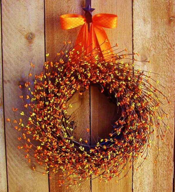 branches orange ribbon autumn decorations