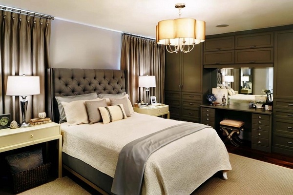 elegant bedroom design tufted headboard vanity table with mirror