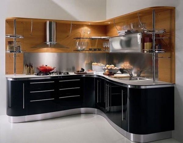 elegant black kitchen design wood stainless steel accents