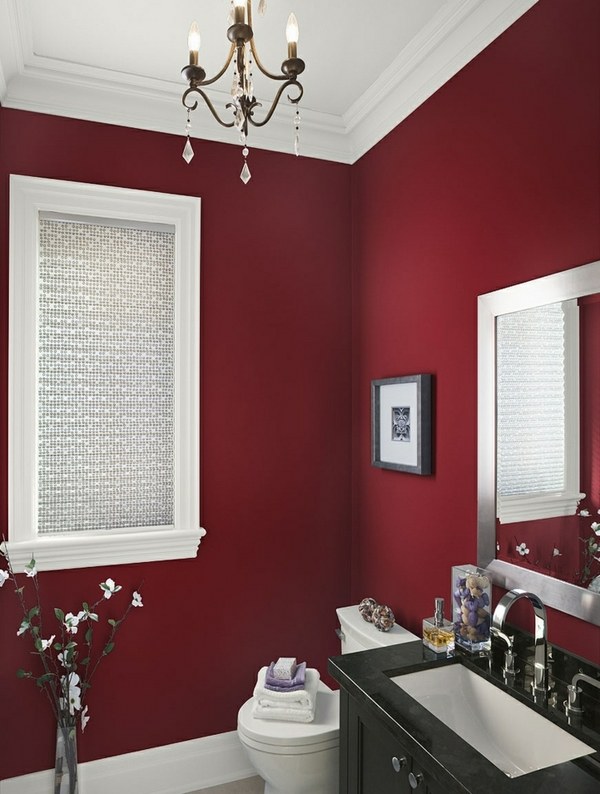 elegant modern colors dark red wall black vanity 