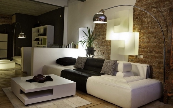 exposed-brick-wall-in-living-rooms-decor-contepmporary-sectional-sofa 