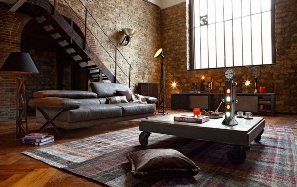 exposed-brick-wall-in-living-rooms-ideas-home-interior-design-sofa coffee table