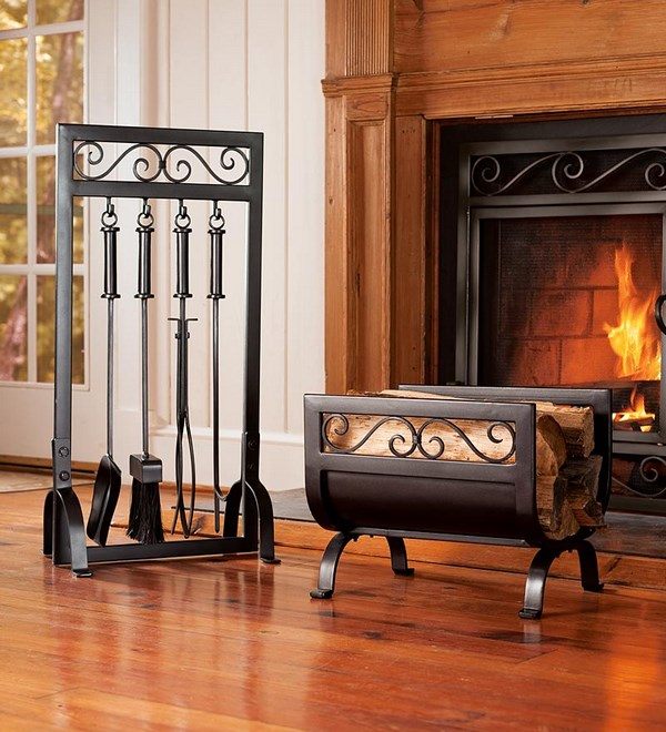 fireplace accessories firewood holder ideas 