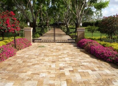 gold-travertine-driveway-pavers-ideas-garden-landscape-ideas
