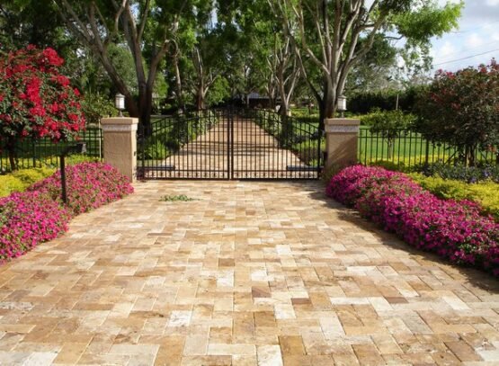 gold-travertine-driveway-pavers-ideas-garden-landscape-ideas