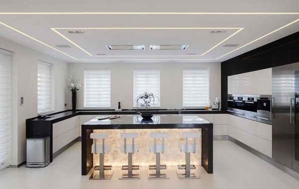 gorgeous kitchen design white cabinets onyx island modern lighting