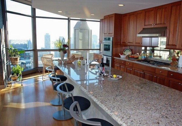 gray-granite-countertops-cherry-cabinets-modern-kitchen 