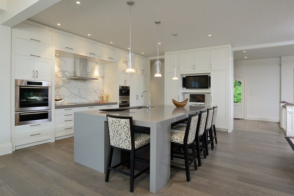 grey-hardwood-floors-stylish-kitchen-design-white-cabinets-kitchen-island