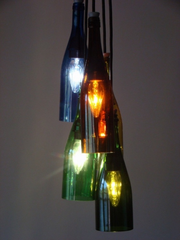 home lighting ideas DIY chandelier wine bottles 