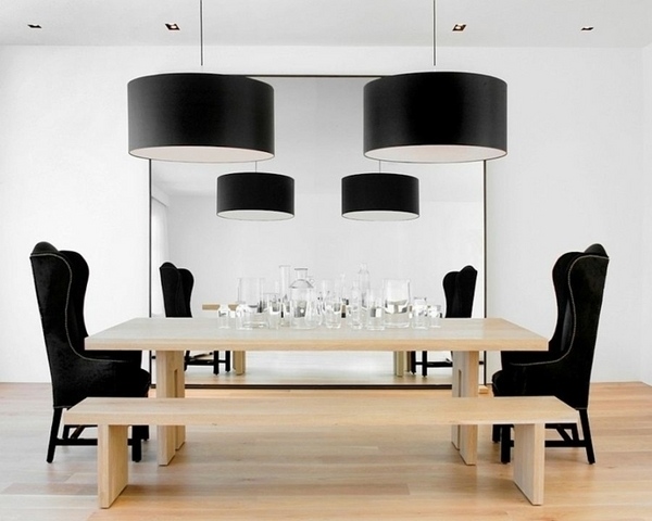 how to use black color in modern dining room black armchairs oversized drum chandeliers