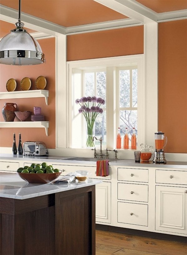 kitchen decoration ideas paint colors burnt orange white cabinets country style decor