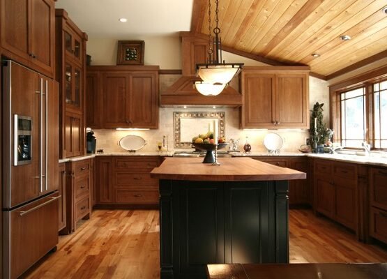 kitchen-remodel-ideas-craftsman-kitchen-hardwood-floor-black-kitchen-island-wood-countertop