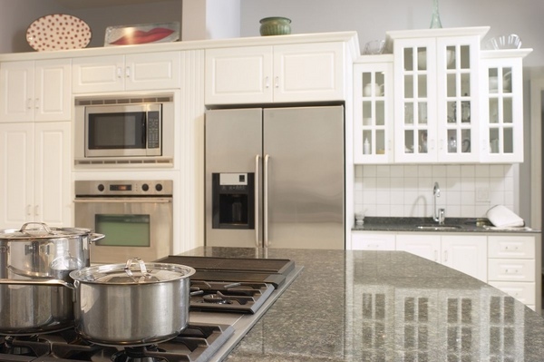 kitchen remodel white cabinets-gray-granite-countertops- 