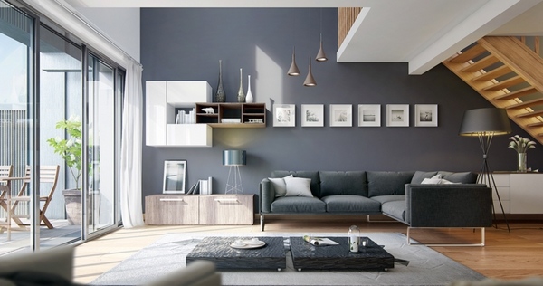 gray wall color gray sofa white carpet