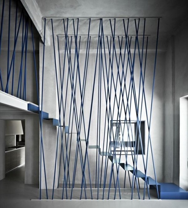 metal railing blue color modern home staircase