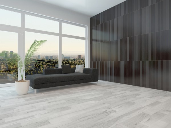 minimalist-living-room-grey-hardwood-floor dark gray sofa gray brown wall