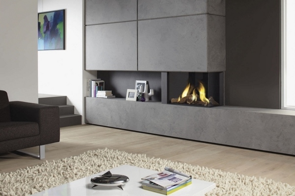 minimalist living room interior grey fireplace gas fireplace 
