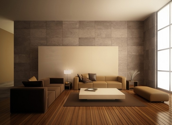 minimalist modern design ideas in brown and beige wall paneling sectional sofa set wood floor