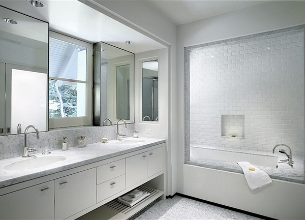 modern elegant white interior design white bathtub 
